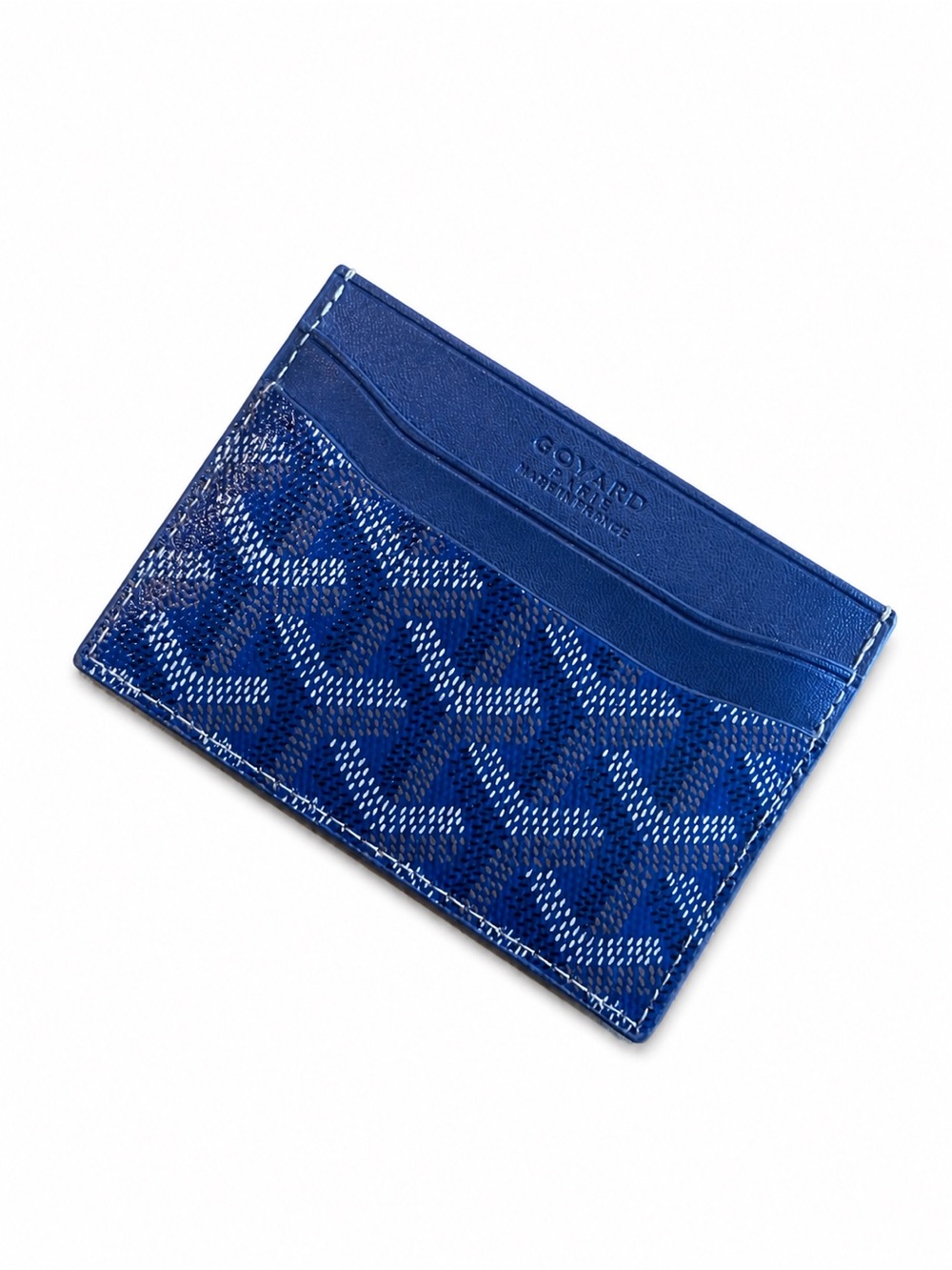 Goyard Royal Blue Card Holder with Signature Chevron Pattern